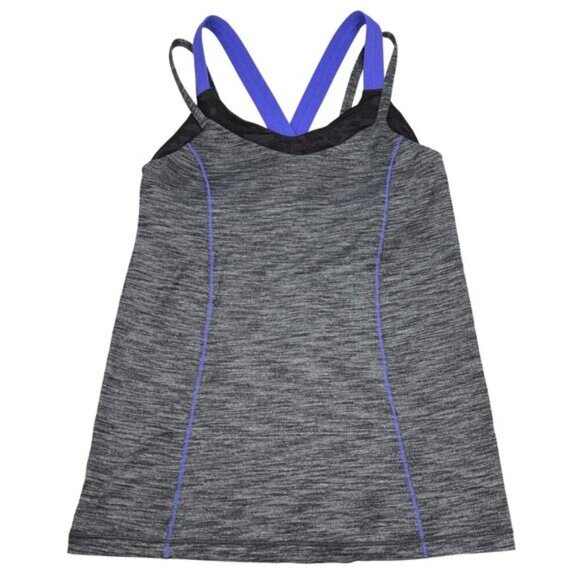 LULULEMON Run For Gold Tank Sz 8 Heathered Black / Iris Flower - Picture 4 of 7
